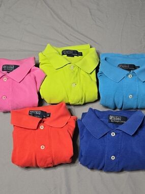 Ralph Lauren Sz Med Mens Polo 5 Lot in Pink, Neon Green, Teal, Red, Royal Blue